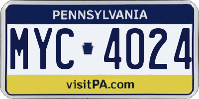 PA license plate MYC4024
