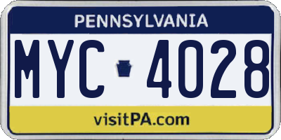 PA license plate MYC4028