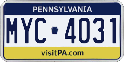 PA license plate MYC4031
