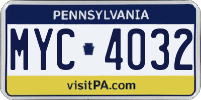 PA license plate MYC4032