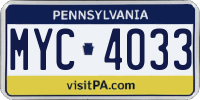PA license plate MYC4033