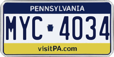 PA license plate MYC4034