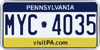 PA license plate MYC4035