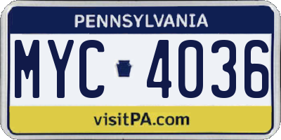 PA license plate MYC4036