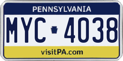 PA license plate MYC4038