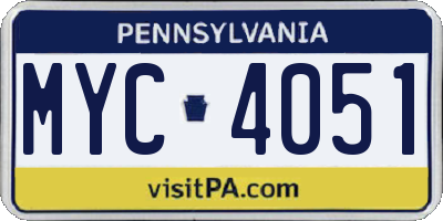 PA license plate MYC4051