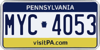 PA license plate MYC4053