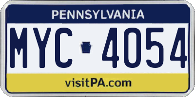 PA license plate MYC4054