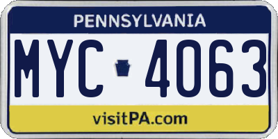 PA license plate MYC4063