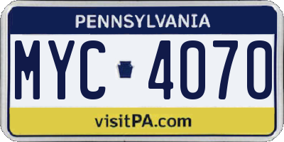PA license plate MYC4070