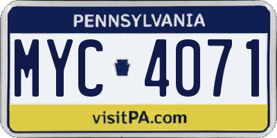 PA license plate MYC4071