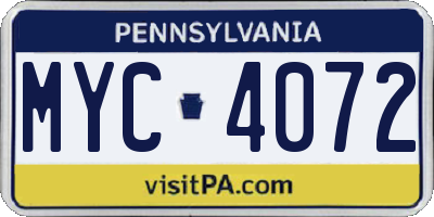 PA license plate MYC4072