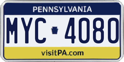 PA license plate MYC4080