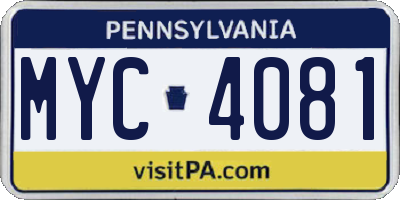 PA license plate MYC4081
