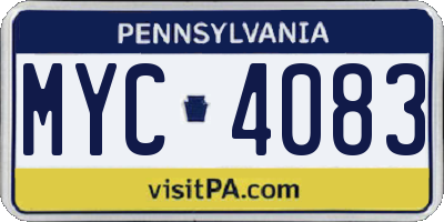 PA license plate MYC4083