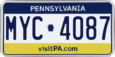 PA license plate MYC4087