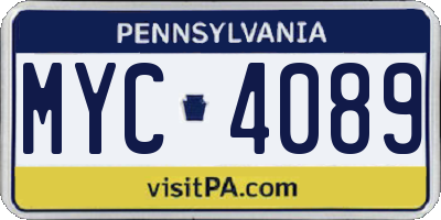 PA license plate MYC4089