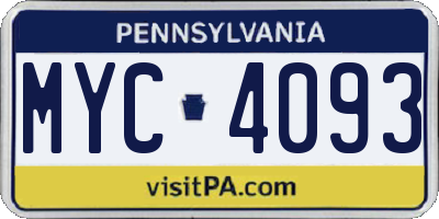 PA license plate MYC4093