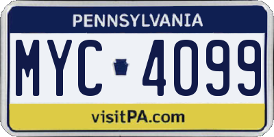 PA license plate MYC4099