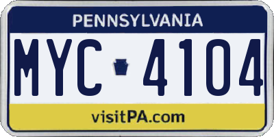 PA license plate MYC4104