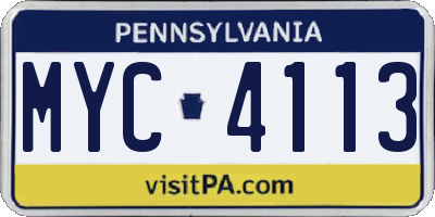 PA license plate MYC4113