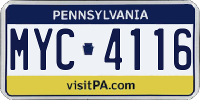 PA license plate MYC4116