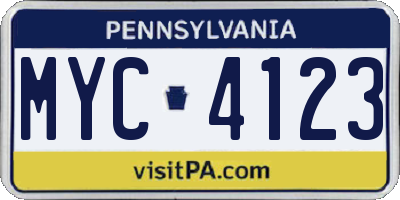 PA license plate MYC4123