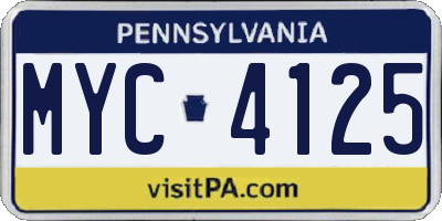 PA license plate MYC4125