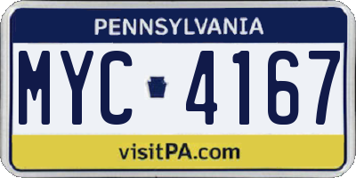 PA license plate MYC4167