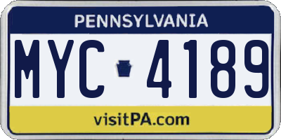 PA license plate MYC4189