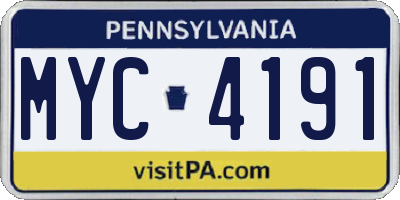 PA license plate MYC4191