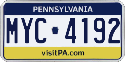 PA license plate MYC4192