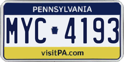 PA license plate MYC4193