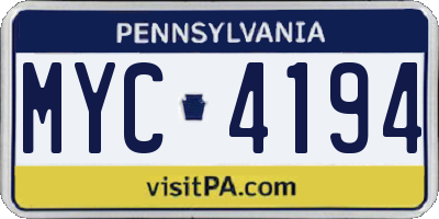 PA license plate MYC4194
