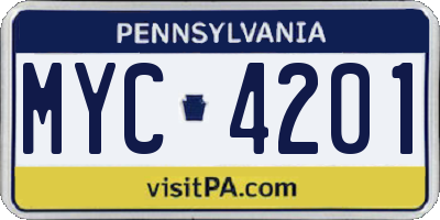 PA license plate MYC4201