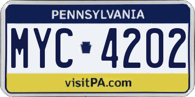 PA license plate MYC4202