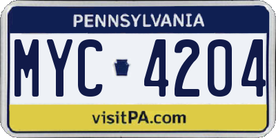 PA license plate MYC4204
