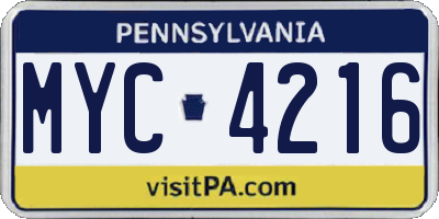 PA license plate MYC4216