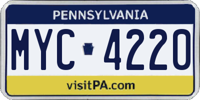 PA license plate MYC4220