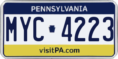 PA license plate MYC4223