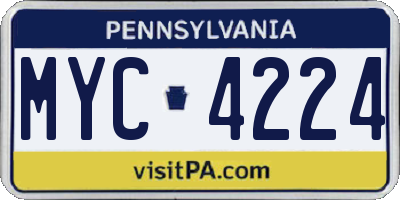 PA license plate MYC4224