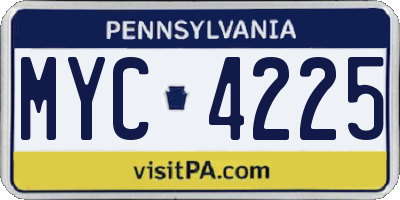 PA license plate MYC4225
