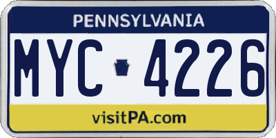 PA license plate MYC4226