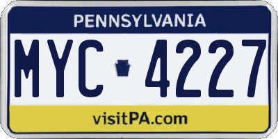 PA license plate MYC4227
