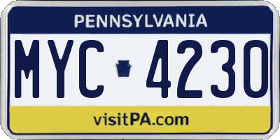 PA license plate MYC4230