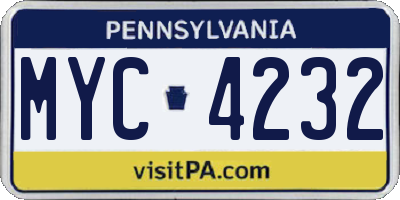 PA license plate MYC4232