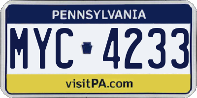PA license plate MYC4233