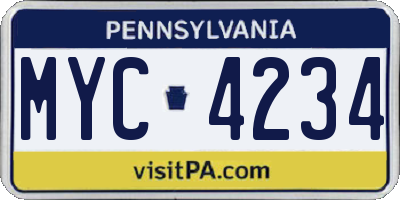 PA license plate MYC4234