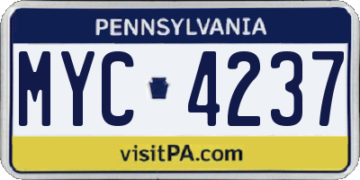 PA license plate MYC4237
