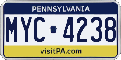 PA license plate MYC4238